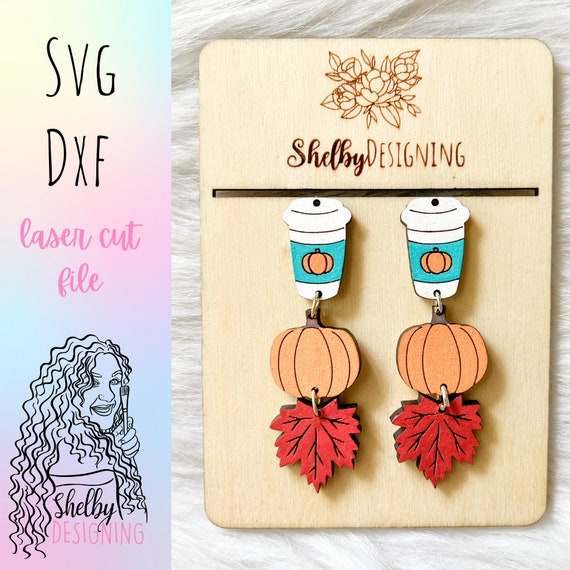 Autumn Pumpkin Spice 3 Piece Dangle Earrings SVG DXF Laser Cut File | Glowforge Fall Dangle Earrings SVG File | Fall Autumn Dangle Earrings