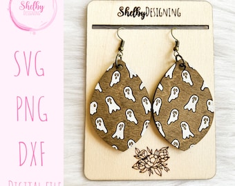 Halloween Ghost Dangle Earrings Svg, Ghost Dangle Earring Svg, Glowforge Halloween Earring Svg, Cute Ghost Teardrop Dangle Earrings Svg File