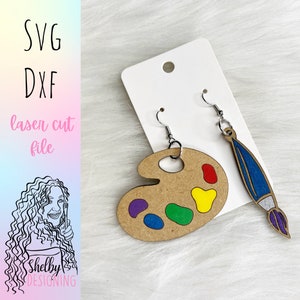 Art Teacher Paint Palette SVG Earrings, Glowforge SVG Earring Files, Art Palette Earrings SVG Files,Laser Cut Earrings Files,Art Svg Earring