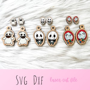 Halloween Nightmare B4 Xmas Stud + Dangle Earrings Combo Glowforge Laser Cut SVG DXF File | Set of 3