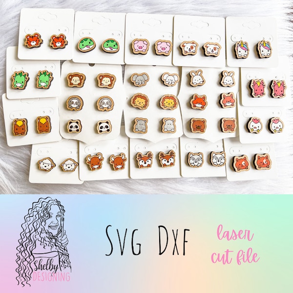 SUPER MEGA Cute Animal Stud Earrings Glowforge Svg Bundle, Animal Stud Earrings Svg, Glowforge Laser Cut Earrings, Cute Animal Earrings SVG