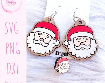 Christmas Santa Head SVG Earrings, Glowforge SVG Earring Files, Christmas Santa Claus Earrings SVG Files, Christmas Glowforge Earrings Svg
