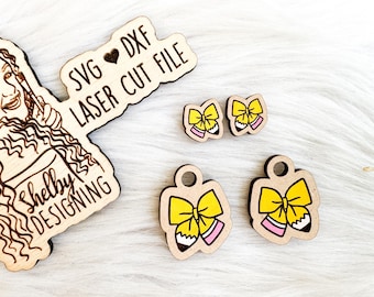 Cute Pencil Bow Stud/Dangle Earring Combo SVG DXF Laser Cut File for Lasers | Glowforge Back to School Earring Svg File | Pencil Bow Earring