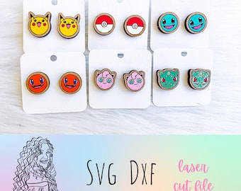 Cute Nerd Stud Earrings Glowforge Svg Bundle, Stud Earrings SVG File, Glowforge Laser Cut Earrings Svg Bundle, Nerdy Earrings Svg