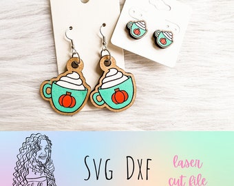 Pendientes de café con leche con especias de calabaza Archivo SVG Glowforge, Pendientes de temporada de otoño de otoño Archivo SVG, Archivo svg Glowforge PSL, Archivos de pendientes de otoño cortados con láser