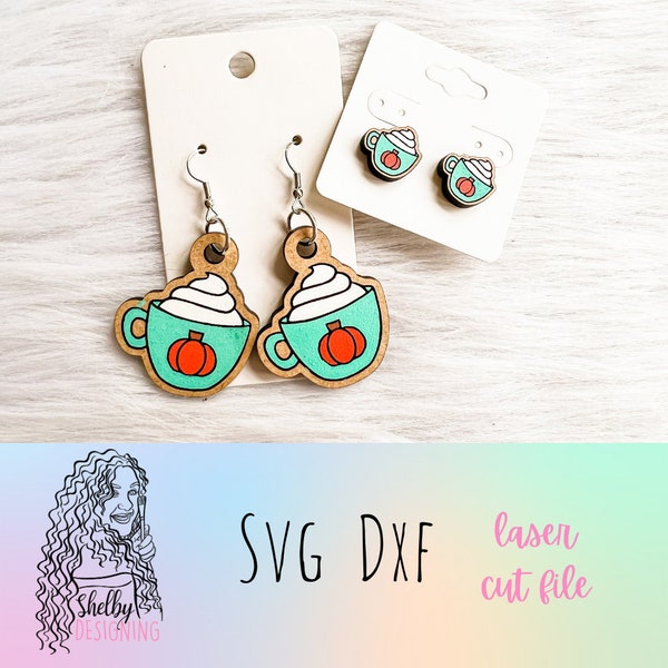 Pumpkin Spice Latte  Earrings Glowforge SVG File, Fall Autumn Season Earrings SVG File, Glowforge PSL Svg File, Laser Cut Fall Earring Files