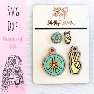 SVG DXF / Cute Peace Sign Stud/Dangle Combo Orecchini File digitale / Glowforge Laser Cut Orecchini / Hippie Peace Sign Orecchini Svg Dxf File