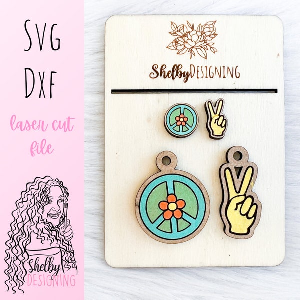 SVG DXF | Cute Peace Sign Stud/Dangle Combo Earrings Digital File | Glowforge Laser Cut Earrings | Hippie Peace Sign Earrings Svg Dxf File