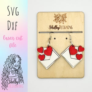 Geschichtete Liebesbrief Ohrringe SVG DXF Datei | Glowforge Valentinstag Ohrring SVG | Laser geschnitten Datei Vday baumeln Liebesbrief Ohrring svg