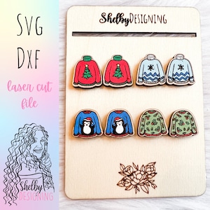 Brutto maglione di Natale orecchini SVG Bundle, orecchini Glowforge SVG, carino brutto maglione di Natale orecchini SVG dxf File tagliato al laser