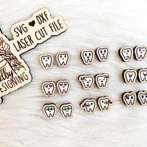 Kawaii tanden oorknopjes bundel SVG DXF lasergesneden bestand voor lasers | Glowforge schattige tanden Earring Stud bundel Svg | Tandoorbellen Svg