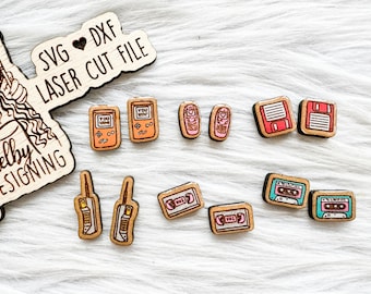Blast 2 The Past Tech Stud Earring Bundle Svg Dxf File | Glowforge Nostalgic 80s 90s Babies Stud Earrings | Old School Electronics Svg Dxf