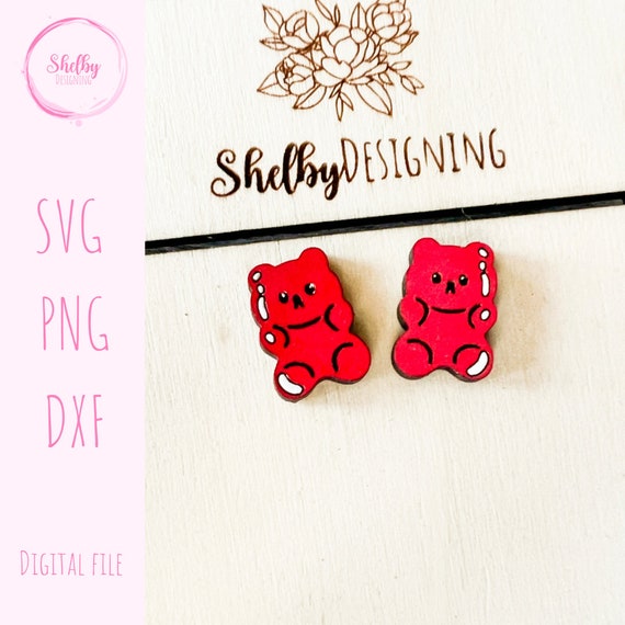 Gummy Bear Inspired Stud Earring SVG File, Cute Candy Stud Earrings Svg File Glowforge Valentines Day Stud Earring SVG Dxf Laser Cut File