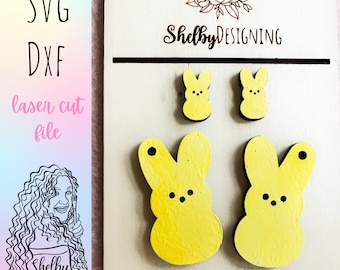 Svg Cute Easter Bunny Dangle/Stud Combo Earrings, Glowforge SVG Easter Earrings, Cute Easter Bunny Silhouette Earrings SVG, Laser Cut