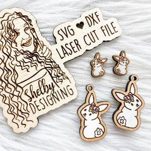 Rose Bunny Stud/Dangle Earrings Combo Svg Dxf File | Glowforge Bunny Laser Cut Earring Files | Easter Spring Rabbit Bunny Earrings Svg Dxf