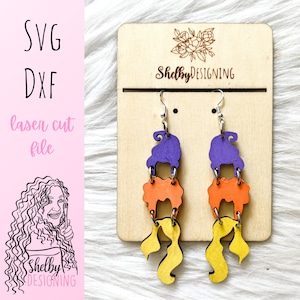 Witchy Sisters 3 Piece Dangle Earrings SVG DXF Laser Cut File | Glowforge Halloween Earrings SVG File | Witch Halloween Dangle Earrings Svg