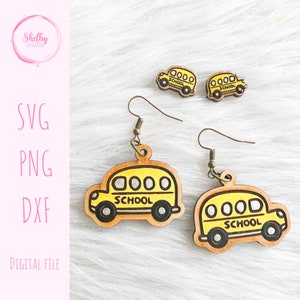 Cute School Bus Dangle/Stud Earring Combo SVG File for Glowforge, SVG School Earrings, Laser Cut Bus Driver Earring Svg Dxf, Teacher Earring