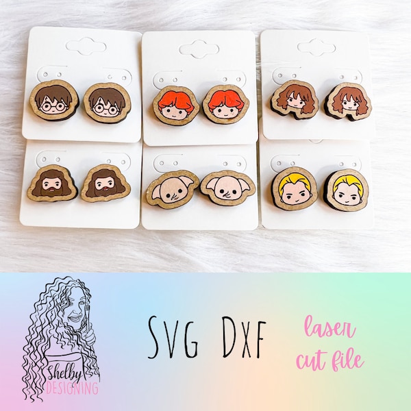 Cute Wizard Witch Chibi Stud Earrings Glowforge Svg Bundle, Wizad Stud Earrings SVG File, Glowforge Laser Cut File Wizard Earrings Svg