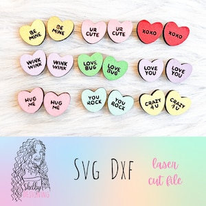 Valentines Day Earrings SVG File, Cute Candy Heart Stud Earrings Bundle SVG File, Glowforge Valentines Day Stud Earring SVG Dxf Laser file