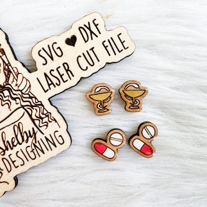 Pharmacist Stud Earrings Duo Svg Dxf Laser Cut File, Glowforge Pharmacy School Stud Earrings SVG Dxf File, Laser Cut Healthcare Worker Svg