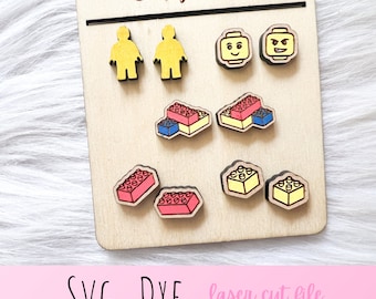 Building Blocks Stud Earring Bundle SVG DXF Digital File | Glowforge Stud Earrings Svg File | Kid Toy Action Figure Laser Cut Stud Earrings