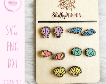 Seashells Stud Earrings Mega Bundle Glowforge Laser Cut SVG DXF File | Set of 5