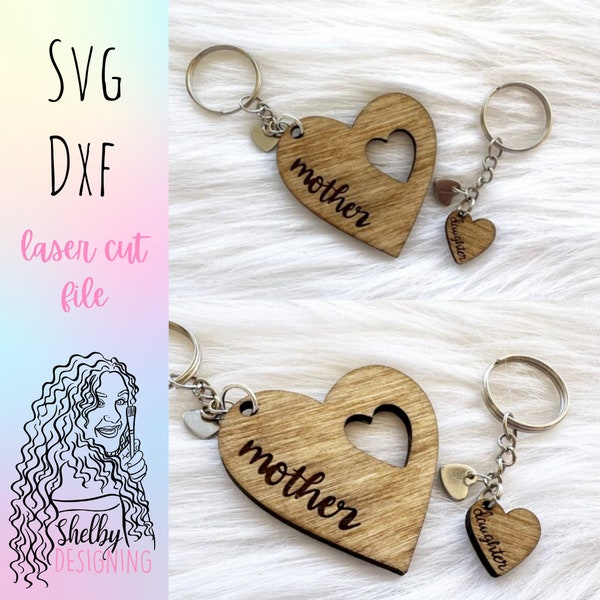 Mother Daughter Keychain Glowforge Svg File, Mothers Day Svg Keychain File, Gifts for Mom SVG File, Mom Daughter Keychain Laser Cut File