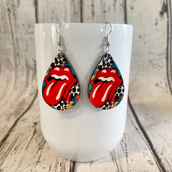 Rolling Stones Earrings, Handmade Teardrop Earrings, Teardrop Earrings, Earrings, Gift for her, Personalized Earrings, Wood Earrings