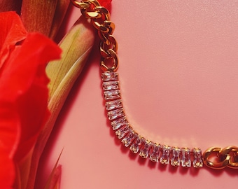 18K Gold Bracelet moissanite stones gold link chain gifts for her