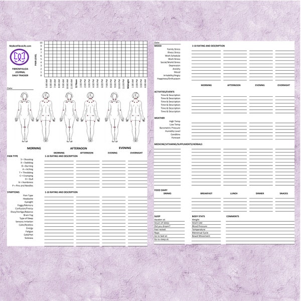 Chronic Pain and Gratitude Journal Sheets, Symptom Tracker, Instant Download, Printable, Health Tracker, Fibromyalgia Tracker, Fibromyalgia