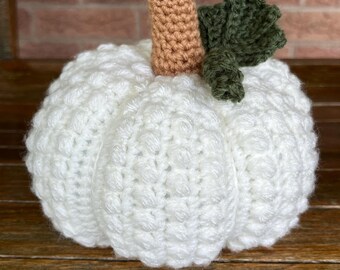 Crocheted Berry Stitch White Pumpkin