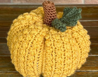 Crocheted Berry Stitch Gold Pumpkin