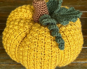 Crocheted Berry Stitch Gold Pumpkin