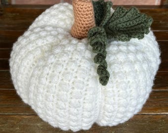 Crocheted Berry Stitch White Pumpkin