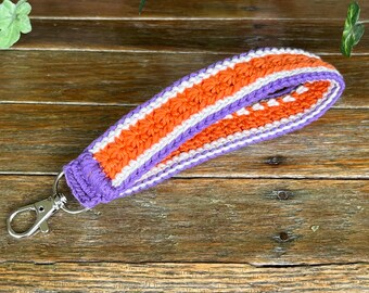 Clemson Colors Cotton Crocheted Wristlet Keychain