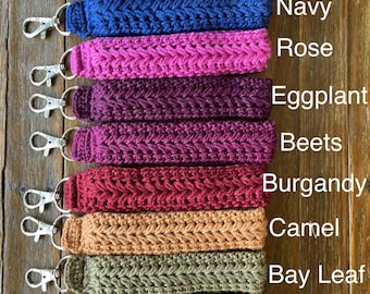 Crocheted Wheat Stitch Cotton Wristlet Keychain
