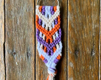 Clemson Colors Chevron Fishbone Knotted Keychain Accessory