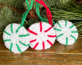 Crocheted Mint Candy Ornaments/ Gift Toppers (set of 3)
