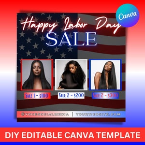 LABOR DAY SALE E-flyer template, Labor Day Canva flyer, holiday sale, hair bundles extensions, beauty sale, hair boutique holiday sale flyer