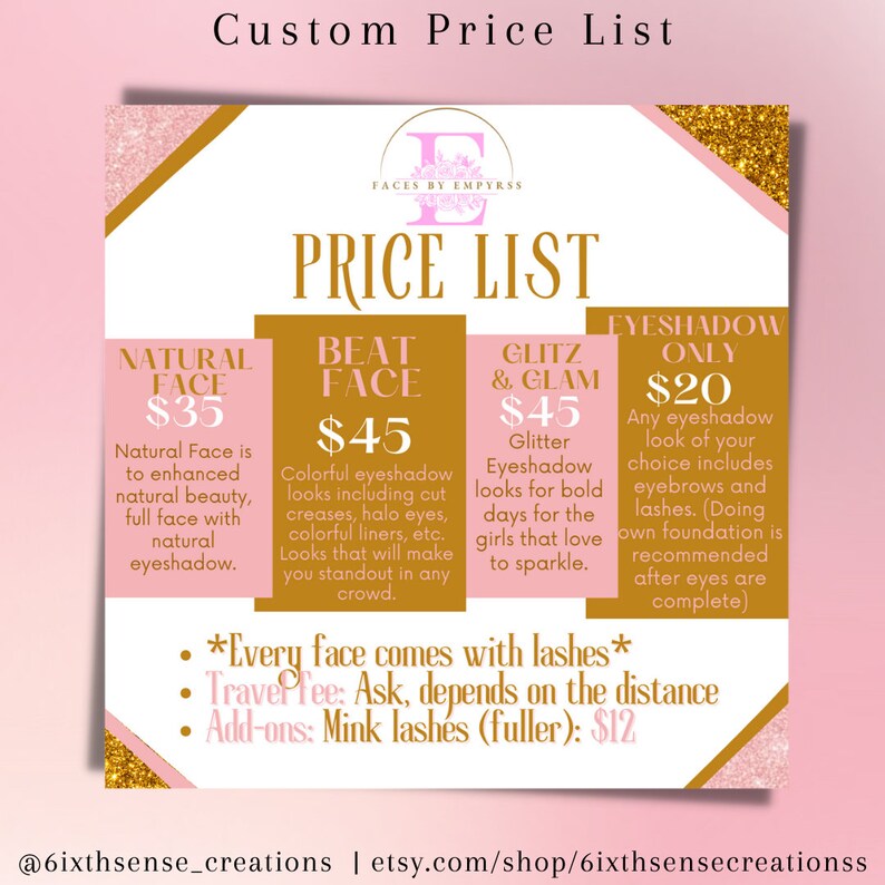 Custom Price List Hair Price List Price List Template Etsy