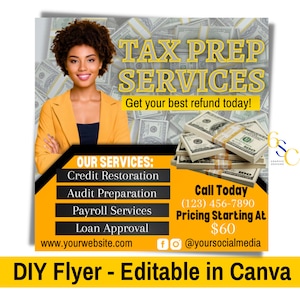 Canva Tax Prep Services Template, Tax Prep Services Instagram Template, Tax Social Media Template, DIY Tax Flyer, Prep Services Template