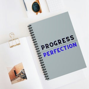 Spiral notebooks | Soft cover journal | Inspirational message | Progress over perfection