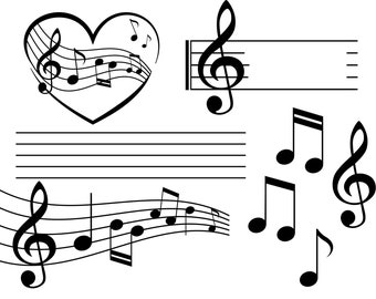 Paquete SVG de notas musicales, notas musicales para descarga digital, paquete SVG de música, Cricut, silueta, Glowforge (4 svg/png/dxf individuales)