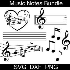 Muzieknoten SVG-bundel, muzieknoten voor digitale download, muziek SVG-bundel, Cricut, silhouet, Glowforge (4 individuele svg/png/dxf)