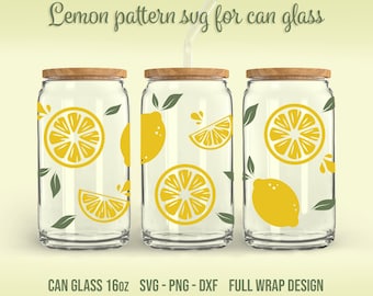 Lemons for can glass SVG Bundle, Libbey glass 16oz full wrap design, Cricut, Silhouette, Glowforge (svg/png/dxf)