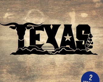 Texas SVG, letras de Texas, cuernos largos, paisaje de Texas, Descarga digital, Cricut, Silueta, Glowforge (svg/png/dxf)
