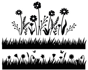 Flower meadow SVG Bundle, Grass for Digital Download, wildflowers, Cricut, Silhouette, Glowforge (3 individual svg/png/dxf)