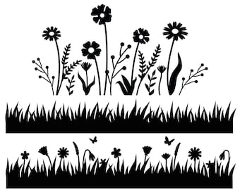 Flower meadow SVG Bundle, Grass for Digital Download, wildflowers, Cricut, Silhouette, Glowforge (3 individual svg/png/dxf)