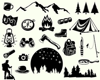 Camping SVG, Adventure Bundle, Wildlife, Digital Download, Cricut, Silhouette, Glowforge (23 einzelne svg/png/dxf)