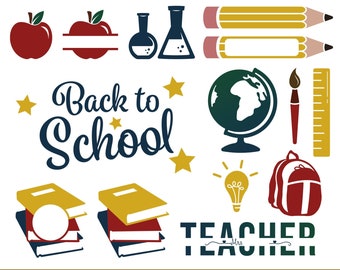 Schul-SVG-Bundle, Regreso a la escuela, Apple-Rahmen para descarga digital, Cricut, Silhouette, Glowforge (15 unidades svg/png/dxf)